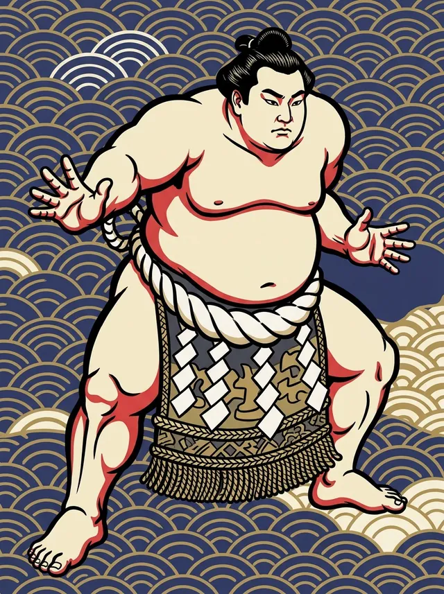 AI-generated illustration of a representative sumo wrestler. Not a photograph or a likeness of Akebono Taro.