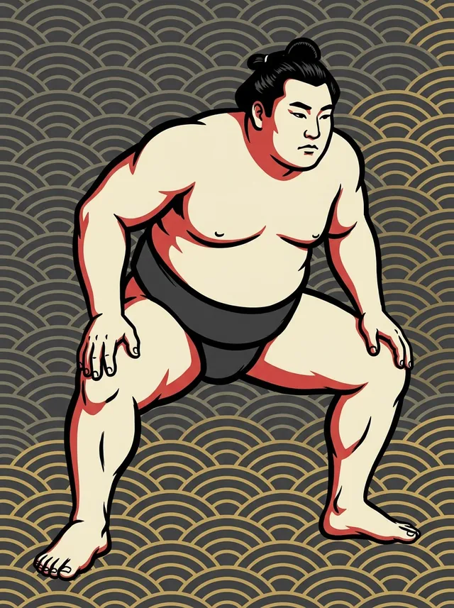 AI-generated illustration of a representative sumo wrestler. Not a photograph or a likeness of Aonishiki Arata.