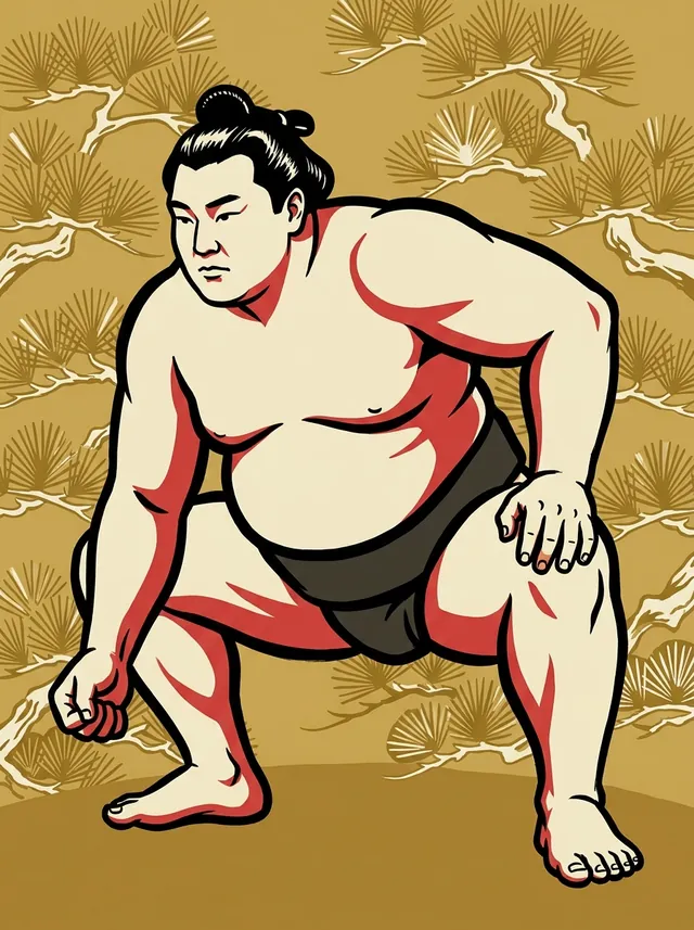 AI-generated illustration of a representative sumo wrestler. Not a photograph or a likeness of Aran Hakutora.
