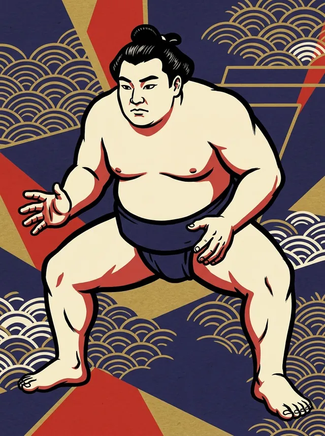 AI-generated illustration of a representative sumo wrestler. Not a photograph or a likeness of Aratoshi Mitsuo.