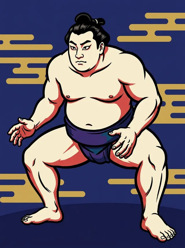 AI-generated illustration of a representative sumo wrestler. Not a photograph or a likeness of Asahakuryu Taro.