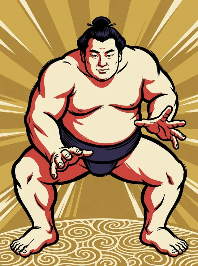AI-generated illustration of a representative sumo wrestler. Not a photograph or a likeness of Asahifuji Hideki.
