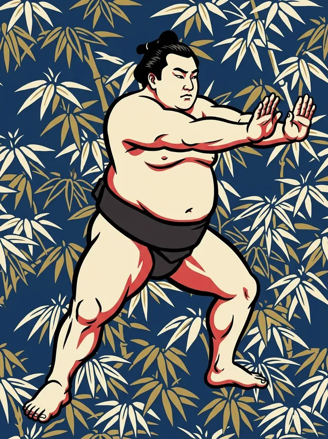 AI-generated illustration of a representative sumo wrestler. Not a photograph or a likeness of Asahiryu Katsuhiro.