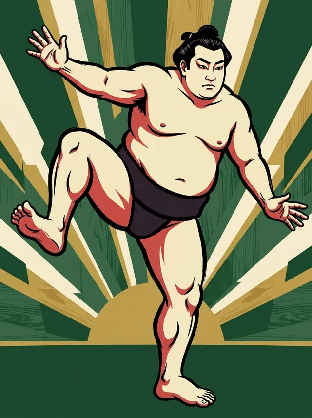 AI-generated illustration of a representative sumo wrestler. Not a photograph or a likeness of Asanoyama Hiroki.