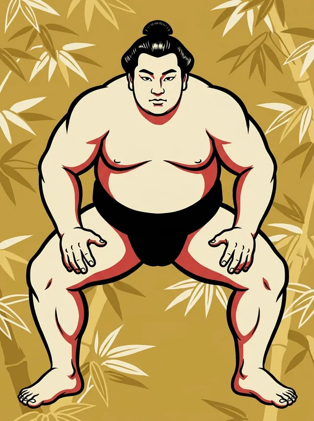 AI-generated illustration of a representative sumo wrestler. Not a photograph or a likeness of Atamifuji Sakutaro.