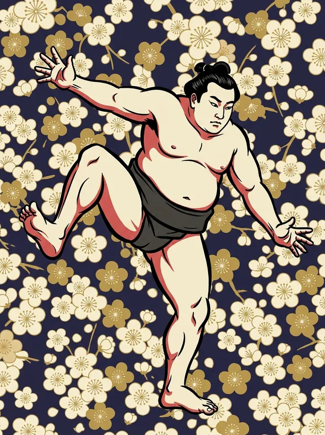 AI-generated illustration of a representative sumo wrestler. Not a photograph or a likeness of Azumao Yasuhito.