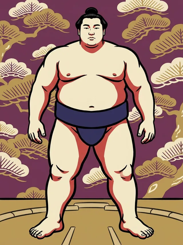 AI-generated illustration of a representative sumo wrestler. Not a photograph or a likeness of Baruto Kaito.