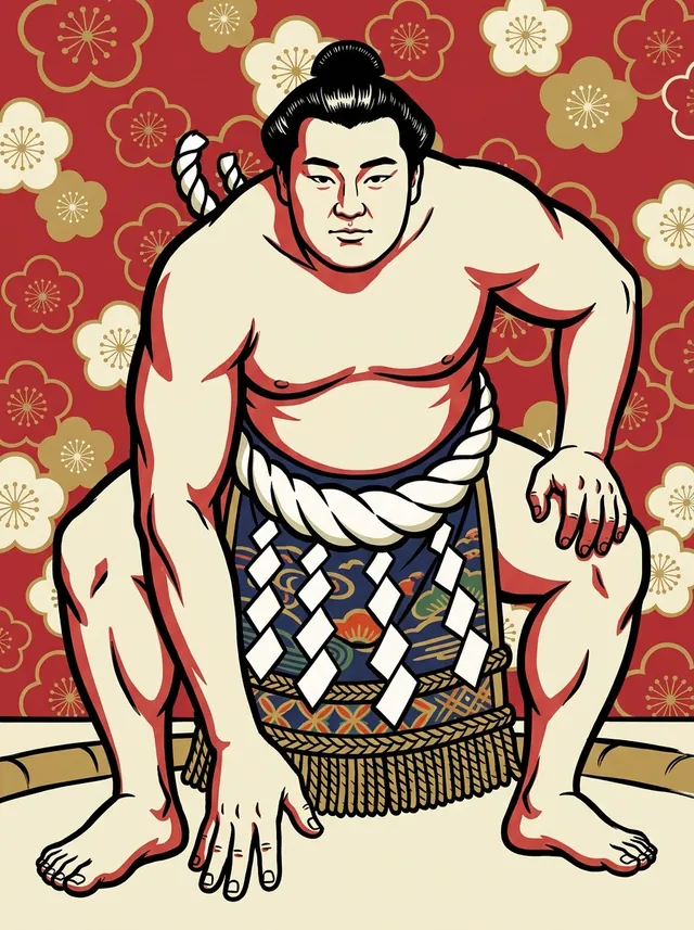AI-generated illustration of a representative sumo wrestler. Not a photograph or a likeness of Chiyonofuji Mitsugu.
