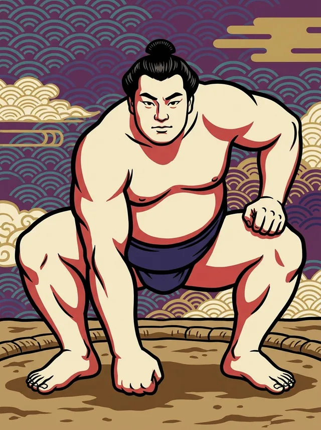 AI-generated illustration of a representative sumo wrestler. Not a photograph or a likeness of Churanoumi Yoshihisa.