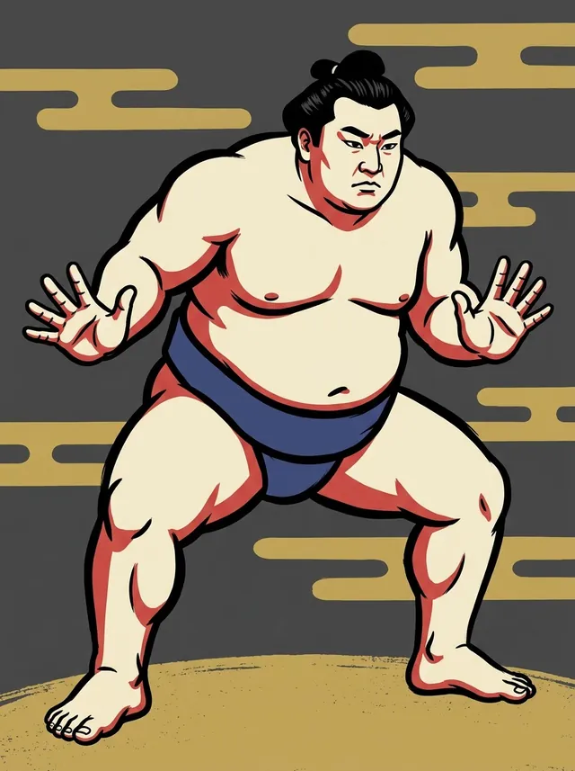 AI-generated illustration of a representative sumo wrestler. Not a photograph or a likeness of Daiki Susumu.