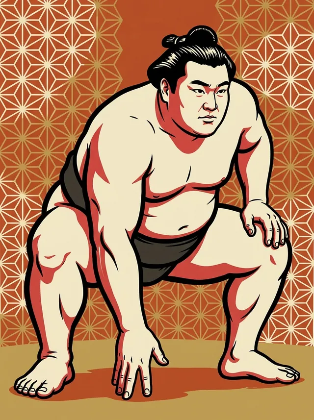 AI-generated illustration of a representative sumo wrestler. Not a photograph or a likeness of Daiseizan Daisuke.