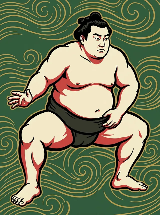 AI-generated illustration of a representative sumo wrestler. Not a photograph or a likeness of Daishochi Kenta.