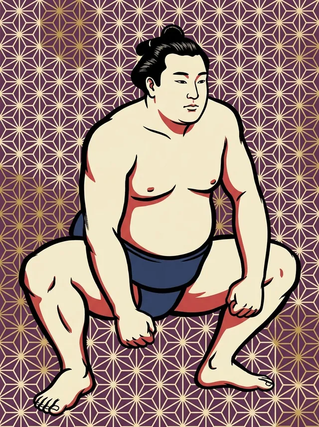 AI-generated illustration of a representative sumo wrestler. Not a photograph or a likeness of Dewahikari Tsutomu.