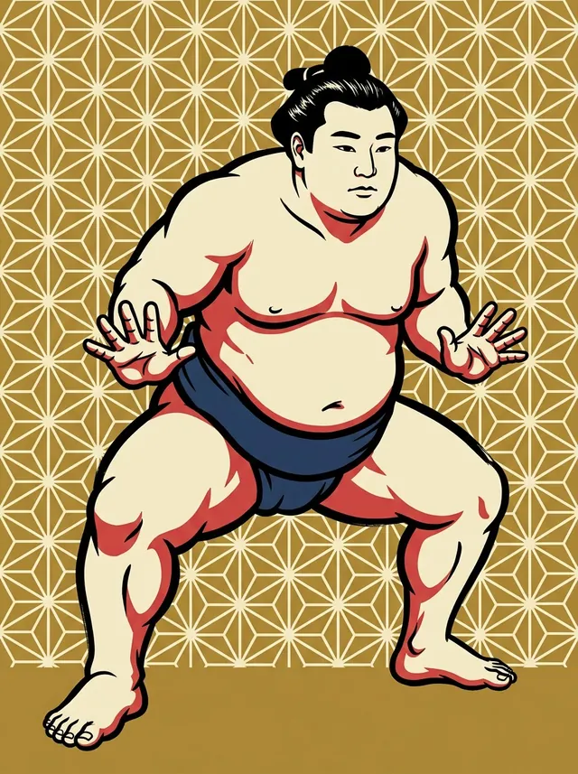 AI-generated illustration of a representative sumo wrestler. Not a photograph or a likeness of Eisei.