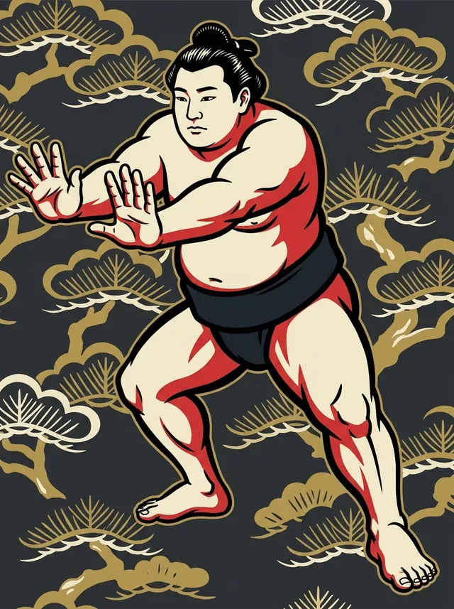 AI-generated illustration of a representative sumo wrestler. Not a photograph or a likeness of Hakugetsuro Katsuyori.