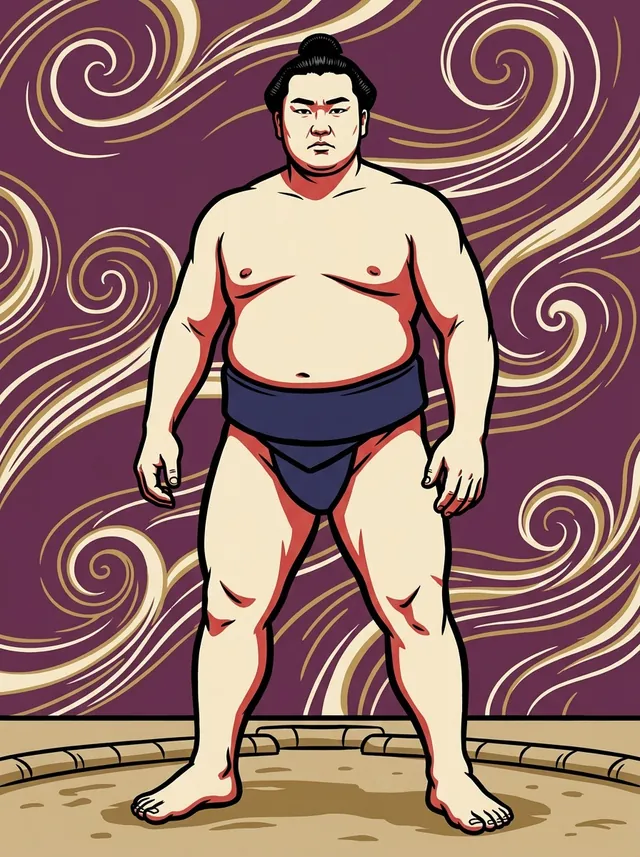 AI-generated illustration of a representative sumo wrestler. Not a photograph or a likeness of Hakusan Momotaro.