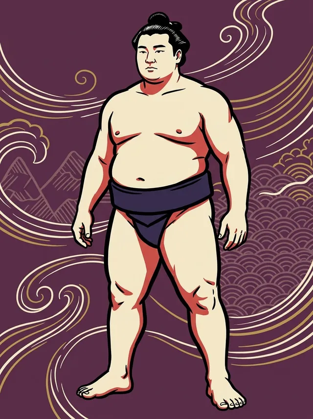 AI-generated illustration of a representative sumo wrestler. Not a photograph or a likeness of Hidenokuni Hajime.