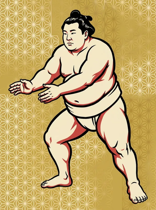 AI-generated illustration of a representative sumo wrestler. Not a photograph or a likeness of Hikarumusashi Eru.