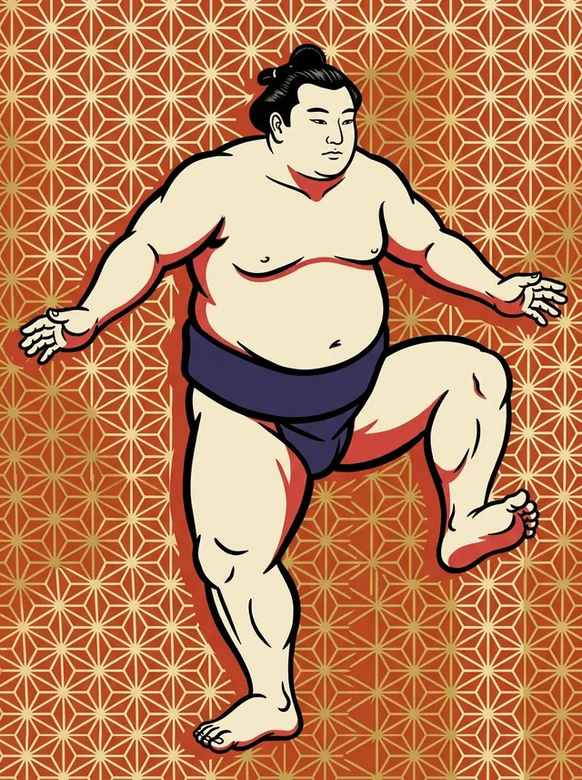 AI-generated illustration of a representative sumo wrestler. Not a photograph or a likeness of Hiraga.