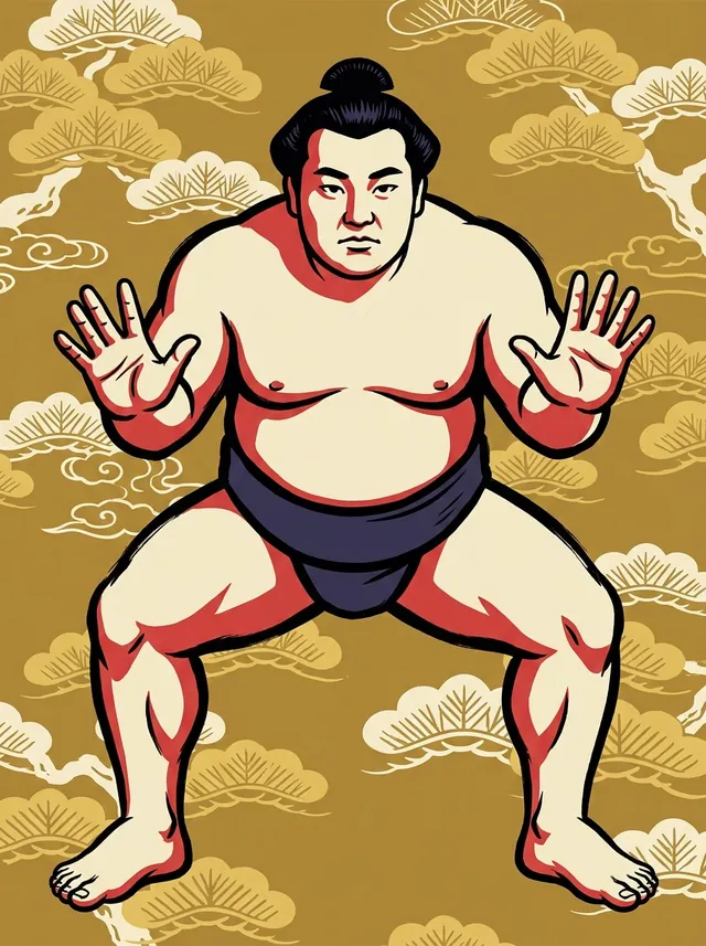 AI-generated illustration of a representative sumo wrestler. Not a photograph or a likeness of Hokutohikari Yasuhito.