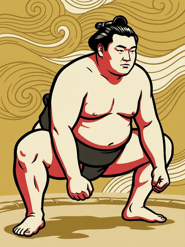 AI-generated illustration of a representative sumo wrestler. Not a photograph or a likeness of Hokutoiwa Osamu.