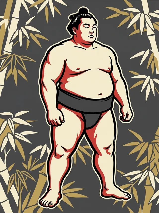 AI-generated illustration of a representative sumo wrestler. Not a photograph or a likeness of Chiyozakura Teruo.