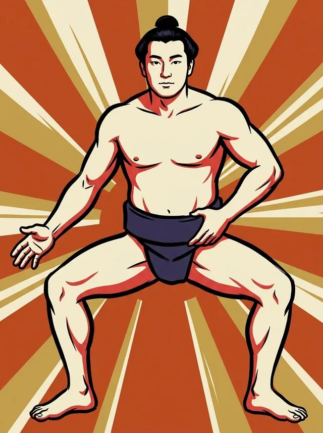 AI-generated illustration of a representative sumo wrestler. Not a photograph or a likeness of Chiyonoumi Shigeo.