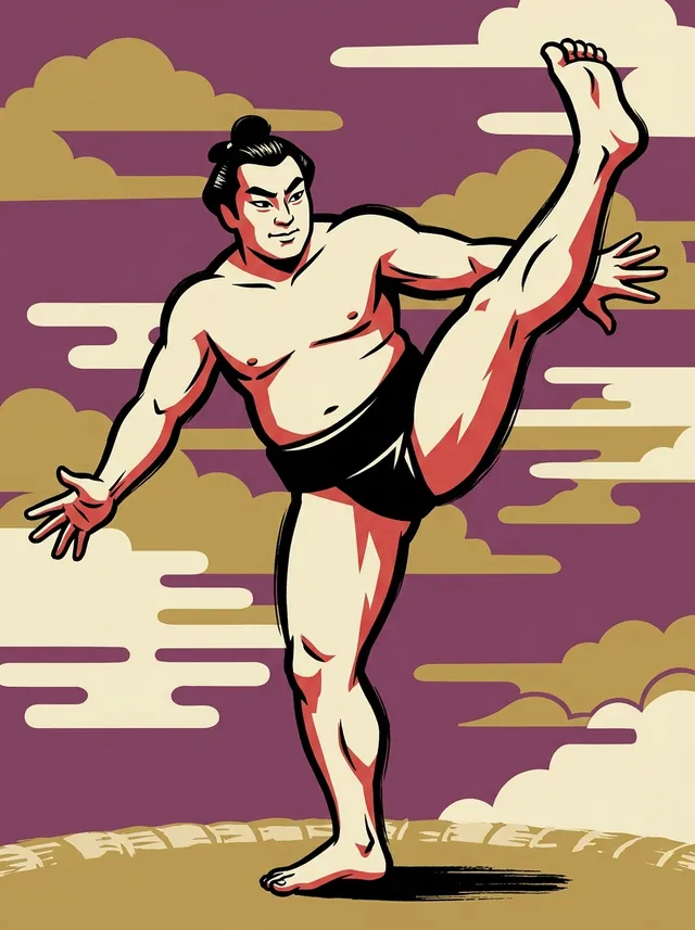 AI-generated illustration of a representative sumo wrestler. Not a photograph or a likeness of Koganoura Shigeru.