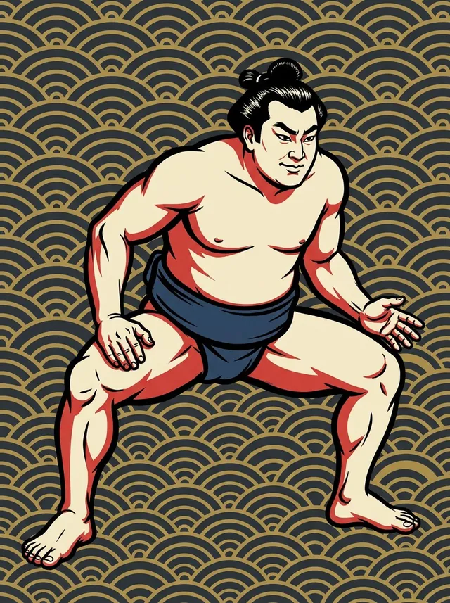 AI-generated illustration of a representative sumo wrestler. Not a photograph or a likeness of Futagoiwa Denichi.