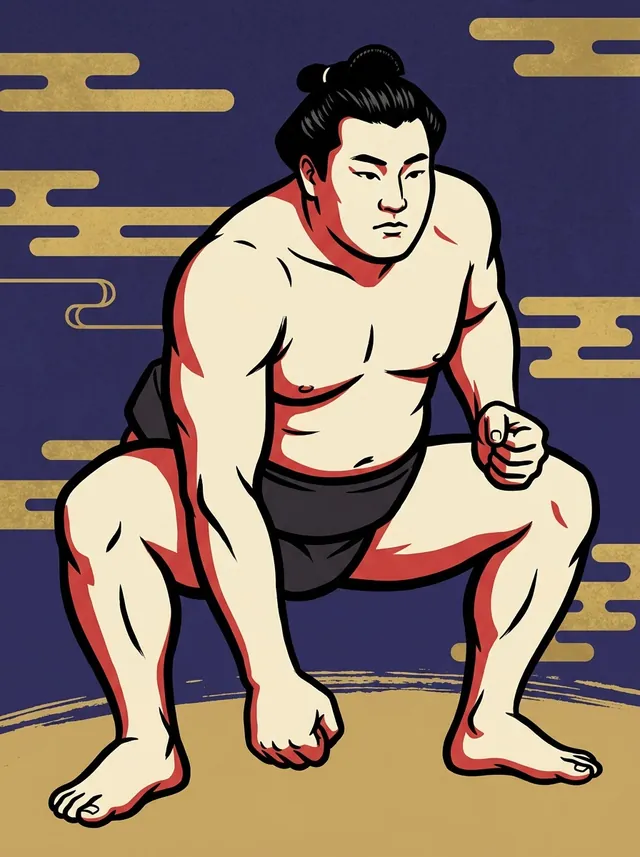 AI-generated illustration of a representative sumo wrestler. Not a photograph or a likeness of Futamiyama Kazuo.