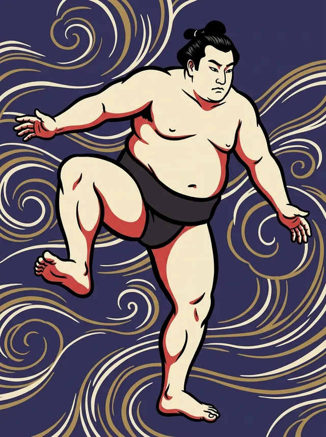 AI-generated illustration of a representative sumo wrestler. Not a photograph or a likeness of Kurenishiki Saburo.