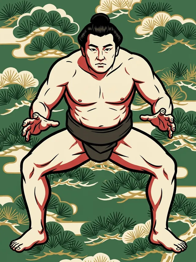 AI-generated illustration of a representative sumo wrestler. Not a photograph or a likeness of Kunimiyama Kanehatsu.