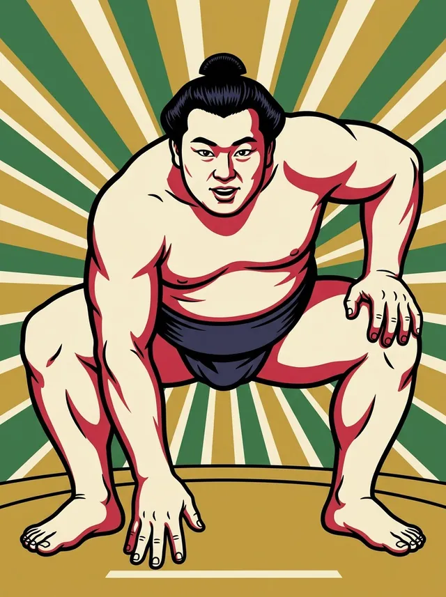 AI-generated illustration of a representative sumo wrestler. Not a photograph or a likeness of Ayakabuto Genitsu.