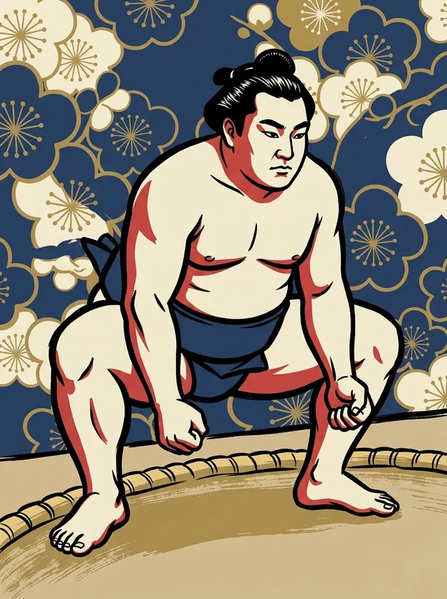 AI-generated illustration of a representative sumo wrestler. Not a photograph or a likeness of Onomori Kinichi.