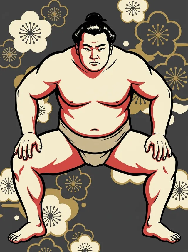 AI-generated illustration of a representative sumo wrestler. Not a photograph or a likeness of Taikan.