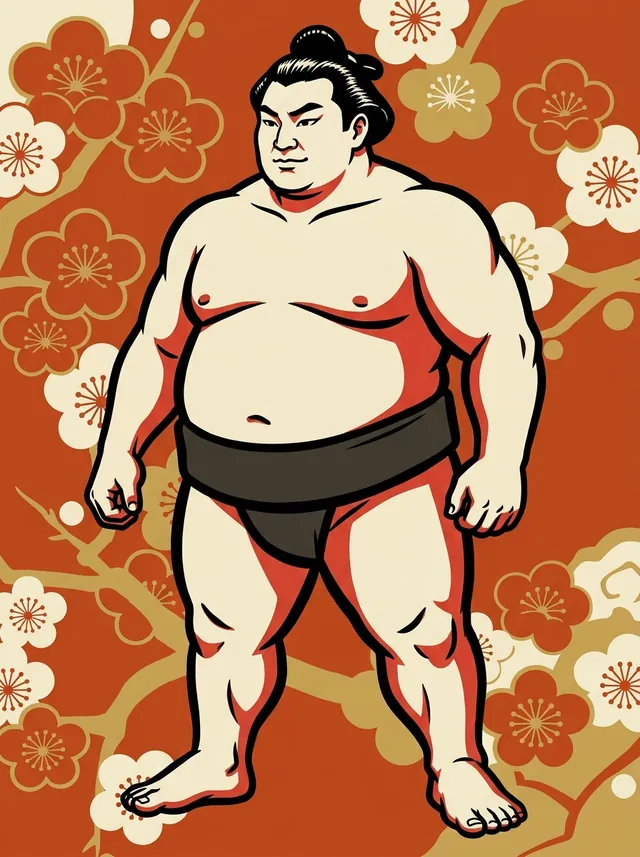 AI-generated illustration of a representative sumo wrestler. Not a photograph or a likeness of Yamatonishiki Yukio.