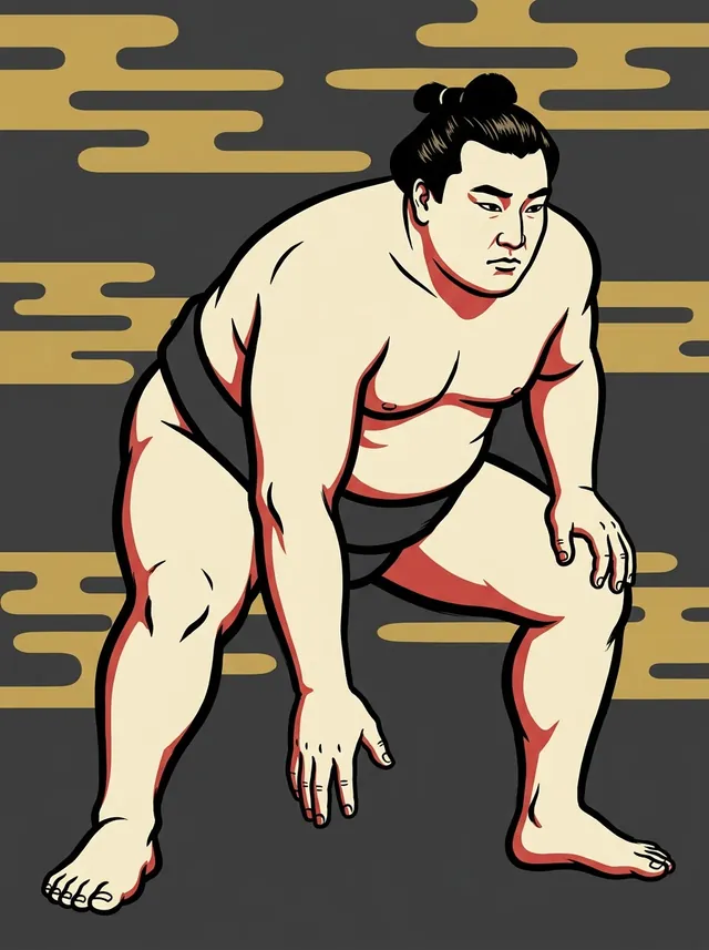 AI-generated illustration of a representative sumo wrestler. Not a photograph or a likeness of Ofuji Keiji.