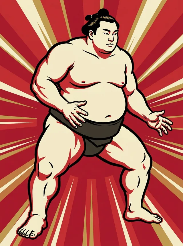 AI-generated illustration of a representative sumo wrestler. Not a photograph or a likeness of Hokuseiho Osamu.