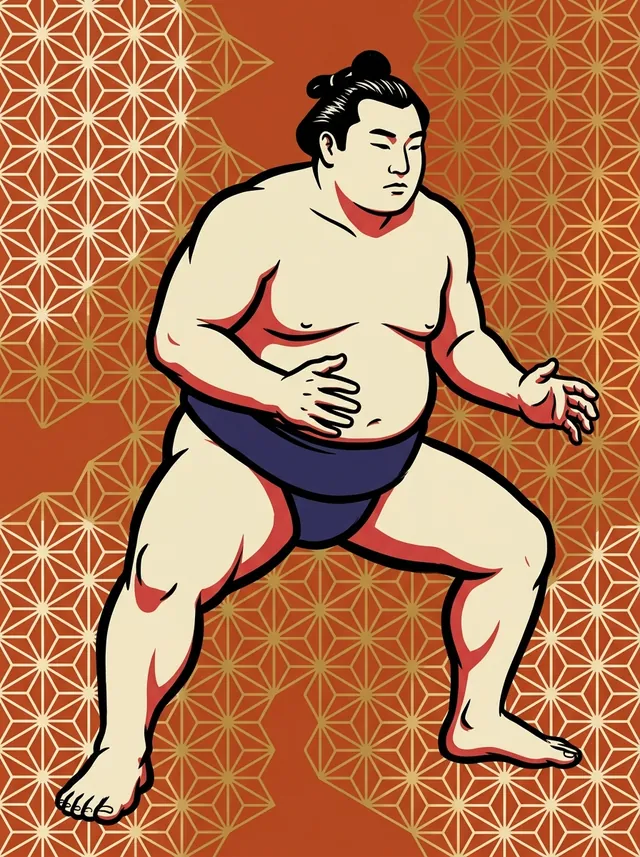 AI-generated illustration of a representative sumo wrestler. Not a photograph or a likeness of Sensho Hideki.