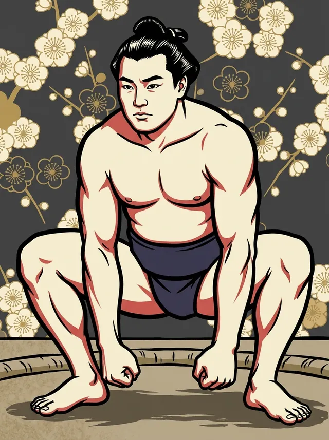 AI-generated illustration of a representative sumo wrestler. Not a photograph or a likeness of Shironoryu Yasumasa.