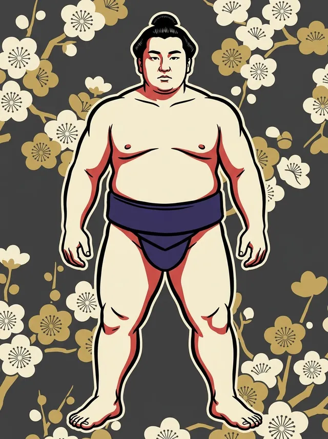 AI-generated illustration of a representative sumo wrestler. Not a photograph or a likeness of Kyokutenzan Takeshi.
