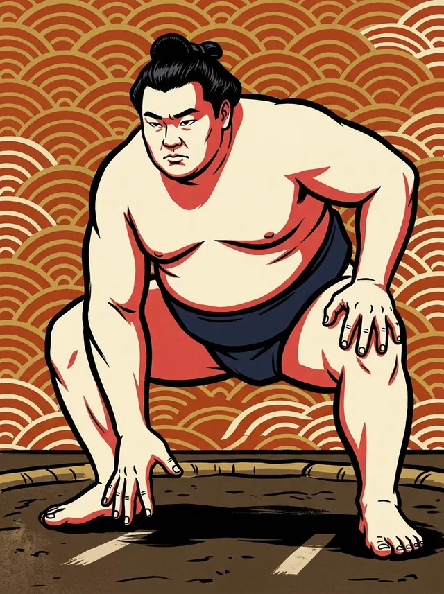 AI-generated illustration of a representative sumo wrestler. Not a photograph or a likeness of Mitakeumi Hisashi.