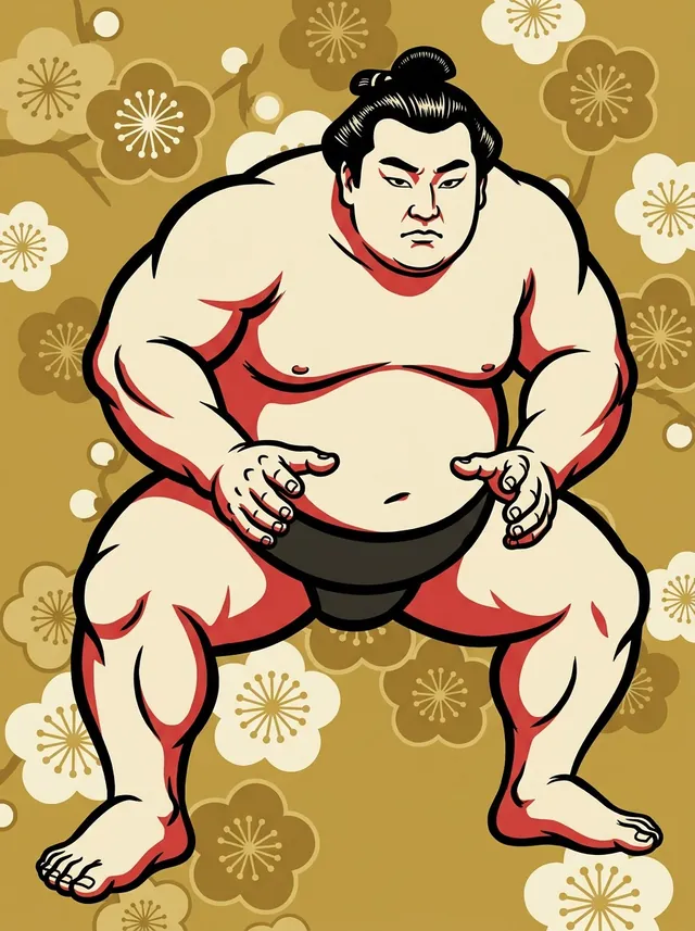 AI-generated illustration of a representative sumo wrestler. Not a photograph or a likeness of Orora Satoshi.