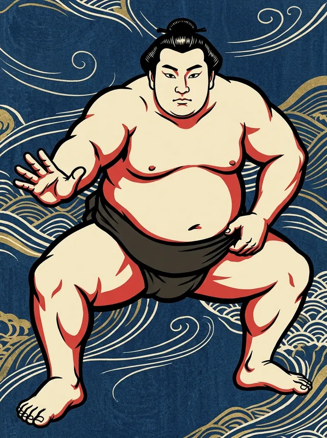 AI-generated illustration of a representative sumo wrestler. Not a photograph or a likeness of Harunoyama Tatsunao.