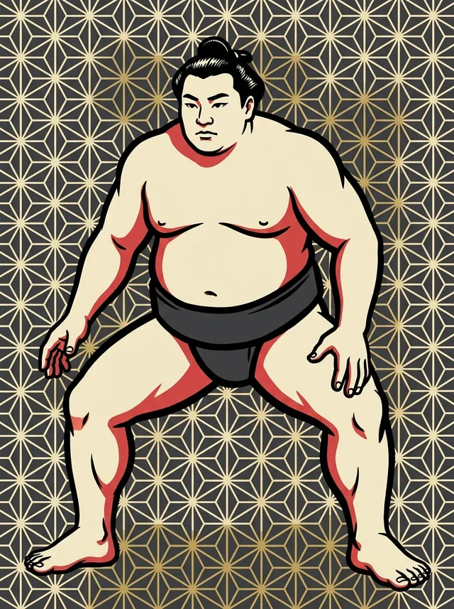 AI-generated illustration of a representative sumo wrestler. Not a photograph or a likeness of Asasekiryu Taro.