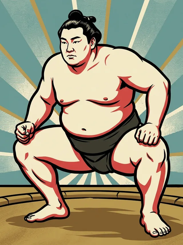 AI-generated illustration of a representative sumo wrestler. Not a photograph or a likeness of Tokitenku Yoshiaki.