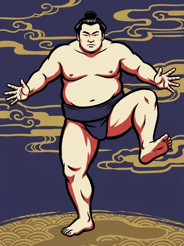 AI-generated illustration of a representative sumo wrestler. Not a photograph or a likeness of Tamawashi Ichiro.