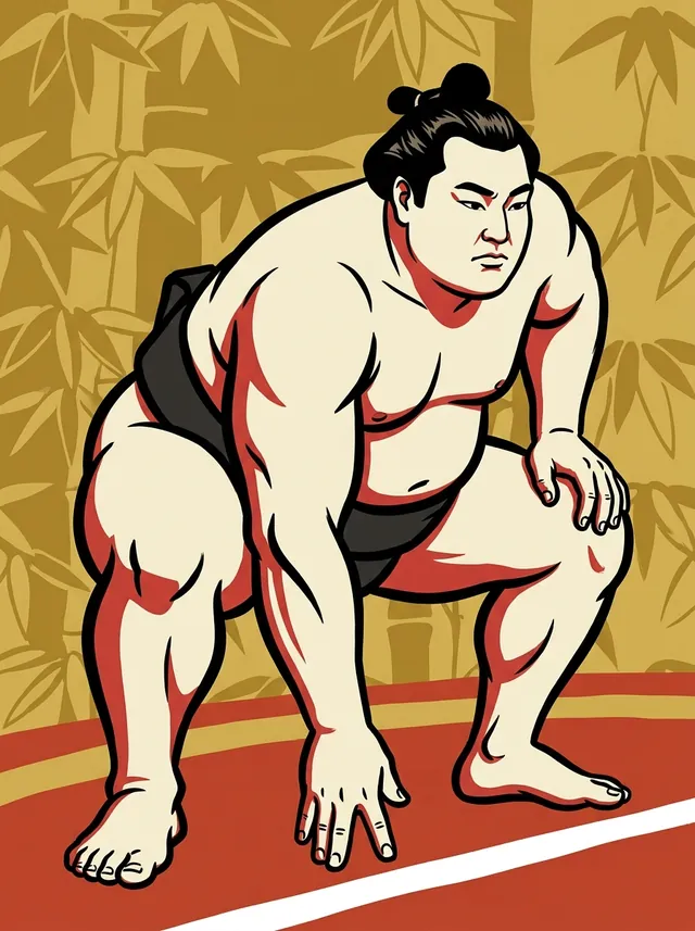 AI-generated illustration of a representative sumo wrestler. Not a photograph or a likeness of Mokonami Sakae.