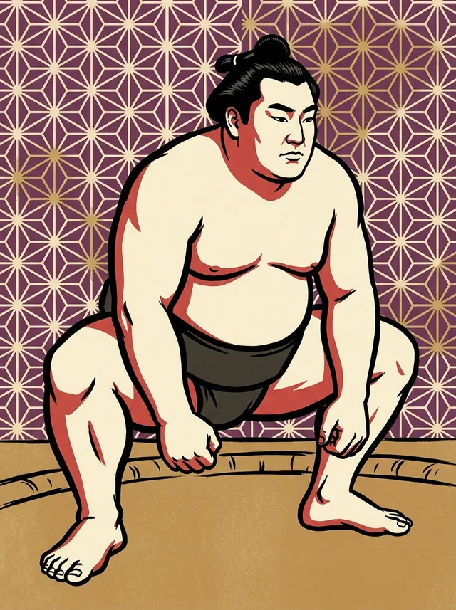 AI-generated illustration of a representative sumo wrestler. Not a photograph or a likeness of Tamarikido Hideki.