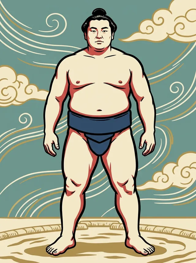 AI-generated illustration of a representative sumo wrestler. Not a photograph or a likeness of Hakuba Takeshi.